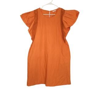 Dalin Flutter-sleeved Crochet detail Orange Dress Sz L